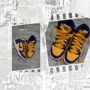 High top purple and yellow dunks